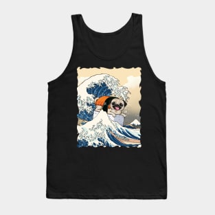 Sushi Pug Riding the Great Wave: A Surfing Adventure Tank Top